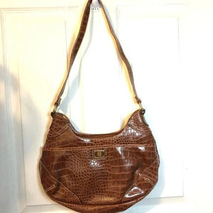 Vintage Brown Faux Leather Snack Print Women Purse Shoulder Bag